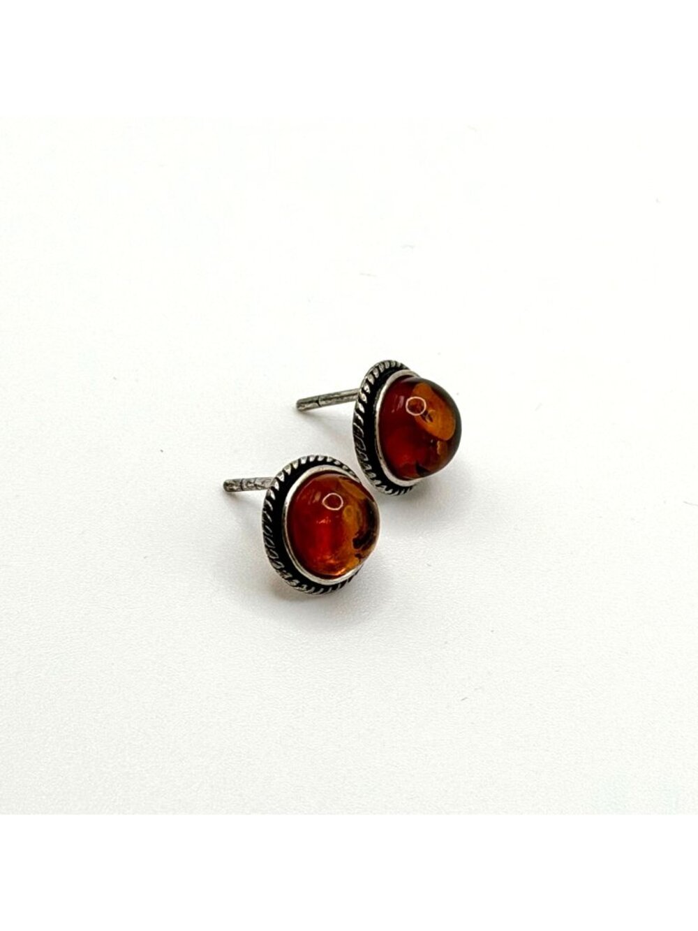 925 Sterling Silver Baltic Amber Round Stud Earrings